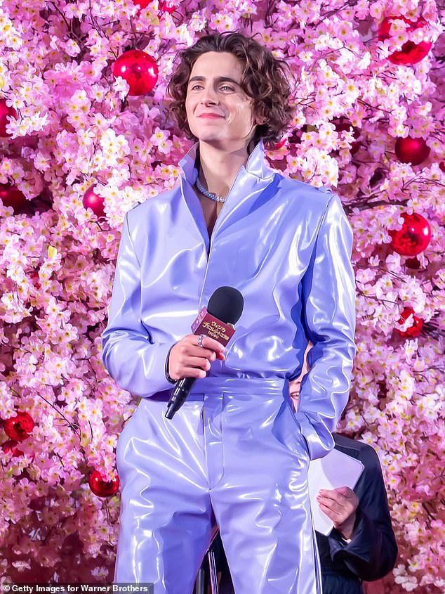 The star's strong feminine energy, in the same vein as Harry Styles, has also allowed him to reach a wide audience of fans (pictured at the Wonka premiere in Tokyo)
