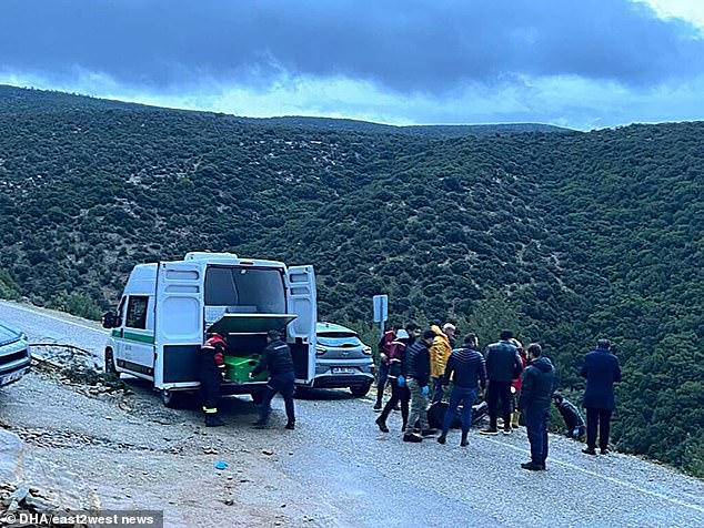 A video shows police retrieving the bodies of Irina and Dayana from a hill in Turkey