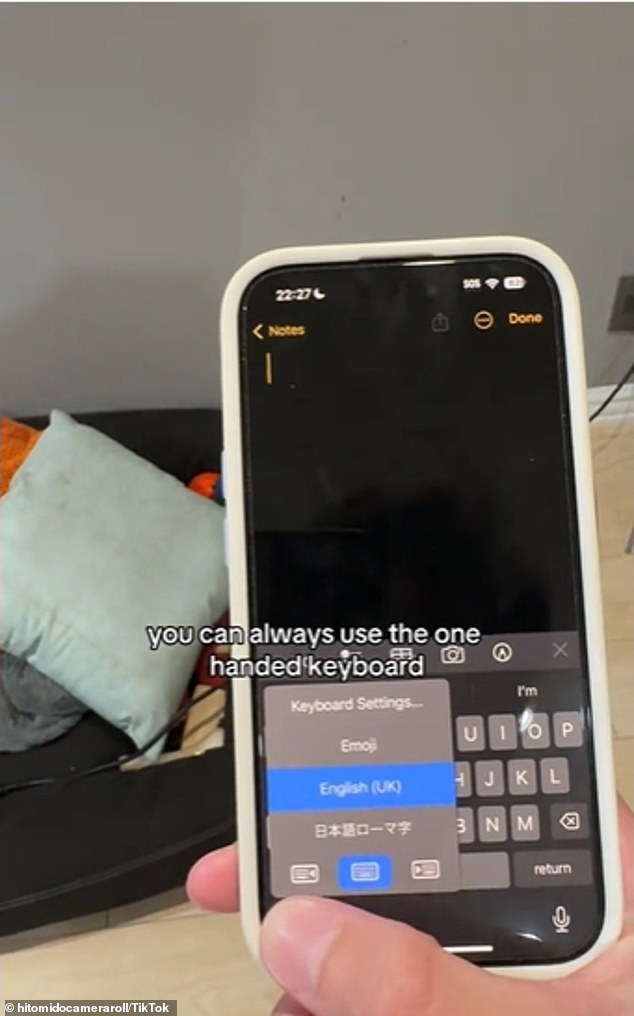 iPhone users can access the one-handed keyboard via the globe at the bottom right of the keyboard