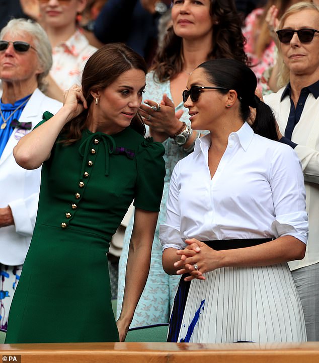 Kate and Meghan speak on day 12 of the Wimbledon tennis championships in July 2019