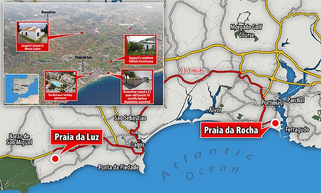Ms Behan was attacked in the seaside resort of Praia da Rocha, about 20 miles from Praia da Luz - where Madeleine went missing in 2007.