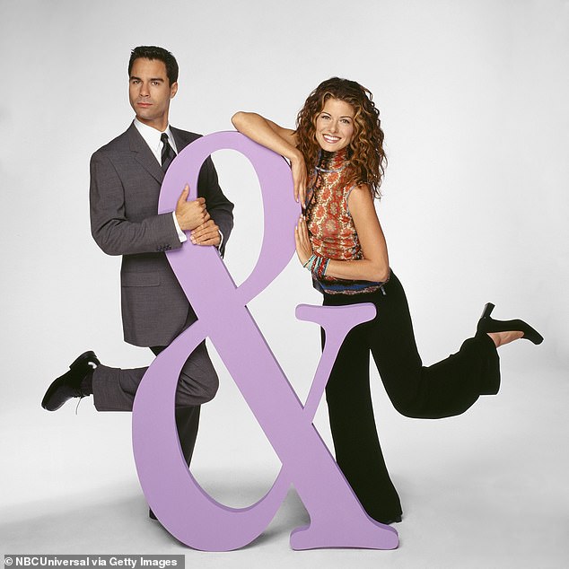 Claim to fame: Five months after they said yes, McCormack landed the role of his iconic TV character on Will & Grace;  pictured with Debra Messing in a promotional image