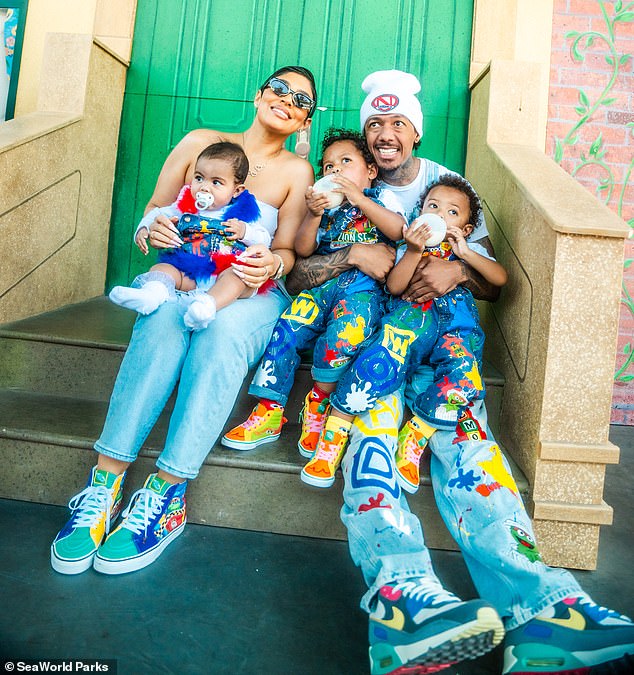 Family: Large family: Nick has twelve children from six baby mamas, pictured here with Zillion, Zion and Beautiful, whom he shares with DJ Abby De La Rosa