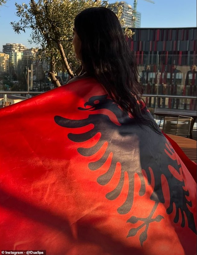 Dua took to Instagram on Tuesday to celebrate Albania's independence from Ottoman rule, posting a photo of herself wrapped in the country's flag to her story