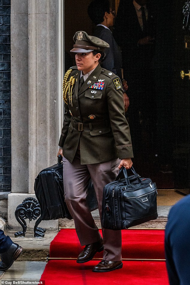 The nuclear football leaves Downing Street after Joe Biden visits British Prime Minister Rishi Sunak on July 10, 2023