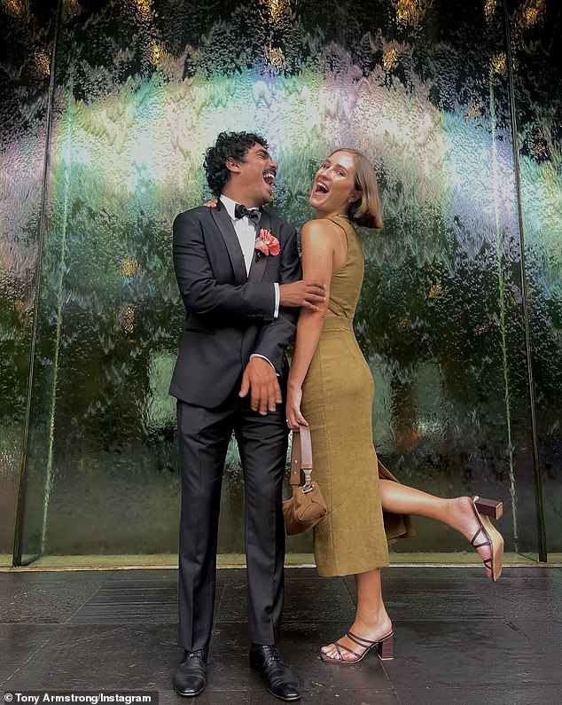 In another snapshot, the couple is dressed to the nines, with Tony in a smart tuxedo and his girlfriend beaming in an elegant mustard dress