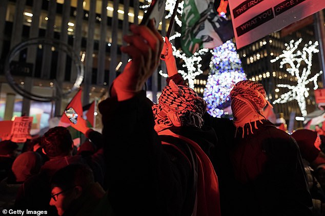 Protesters had announced plans to 'flood the tree lighting for Gaza' ahead of the 91st annual Rockefeller Center Christmas Tree Lighting