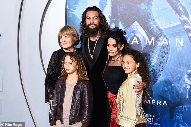 Kravitz also spoke about becoming friends with ex-wife Lisa Bonet's former husband, Jason Momoa.  Jason and Lisa split in 2022;  seen in 2018 with Jason's mother Coni and children Nakoa-Wolf and Lola