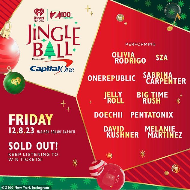 The Oscar-nominated songwriter will next perform at Z100 New York and iHeartRadio's sold-out Jingle Ball on December 8 at Madison Square Garden in Manhattan, alongside Olivia Rodrigo, OneRepublic, Doechii and more.