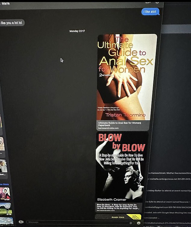 Ryan sent the woman two books: 'The Ultimate Guide to Anal Sex for Women' and 'Blow by Blow'