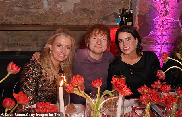 Guests at the ball included Sofia Blunt (left) and singer Ed Sheeran, who described Eugenie as a 'game changer'.