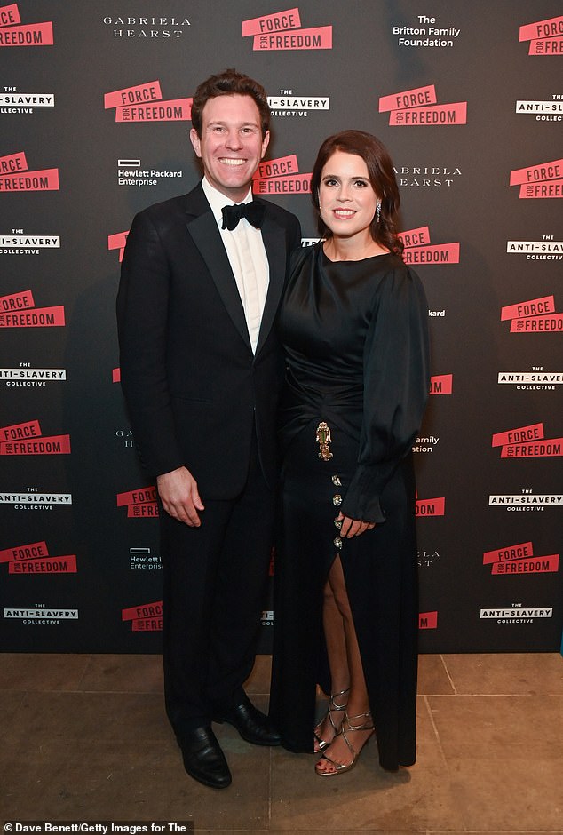 Princess Eugenie and husband Jack Brooksbank beamed as they posed for photos