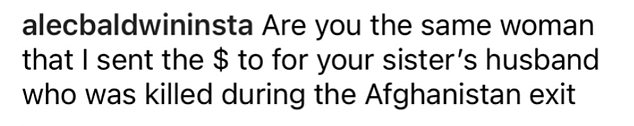 The 30-something Rock star responded to her post about the money he donated to the family after discovering she had been at the Capitol on January 6