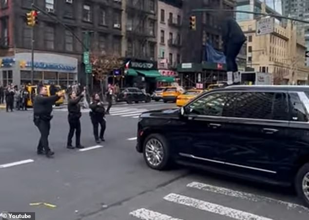 NYPD officers gather around the vehicle, begging the thief to 'get down'