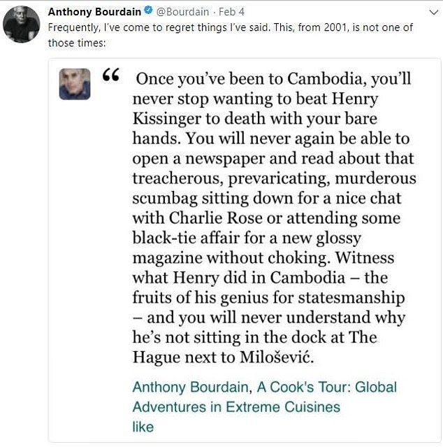 Comments from 2001 by Anthony Bourdain also resurfaced on social media on Wednesday evening