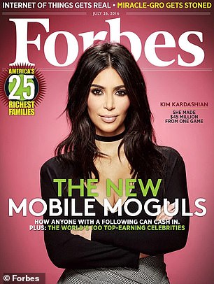 Kim Kardashian graced the cover of Forbes in 2016 for being a 'mobile mogul' with her online games