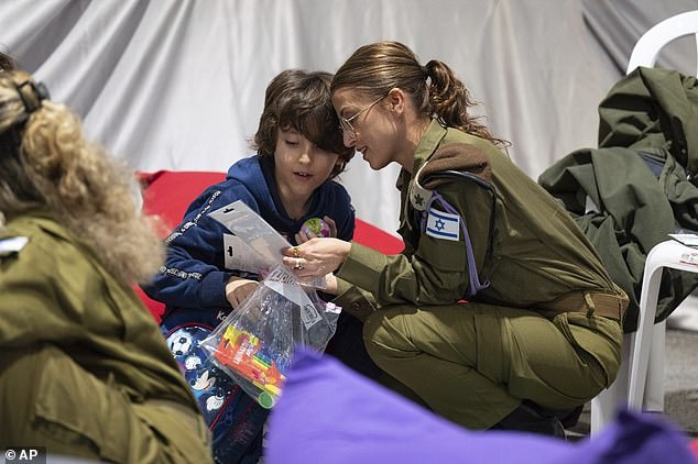 Naveh Shoham, eight years old, upon his arrival in Israel after being released by Hamas