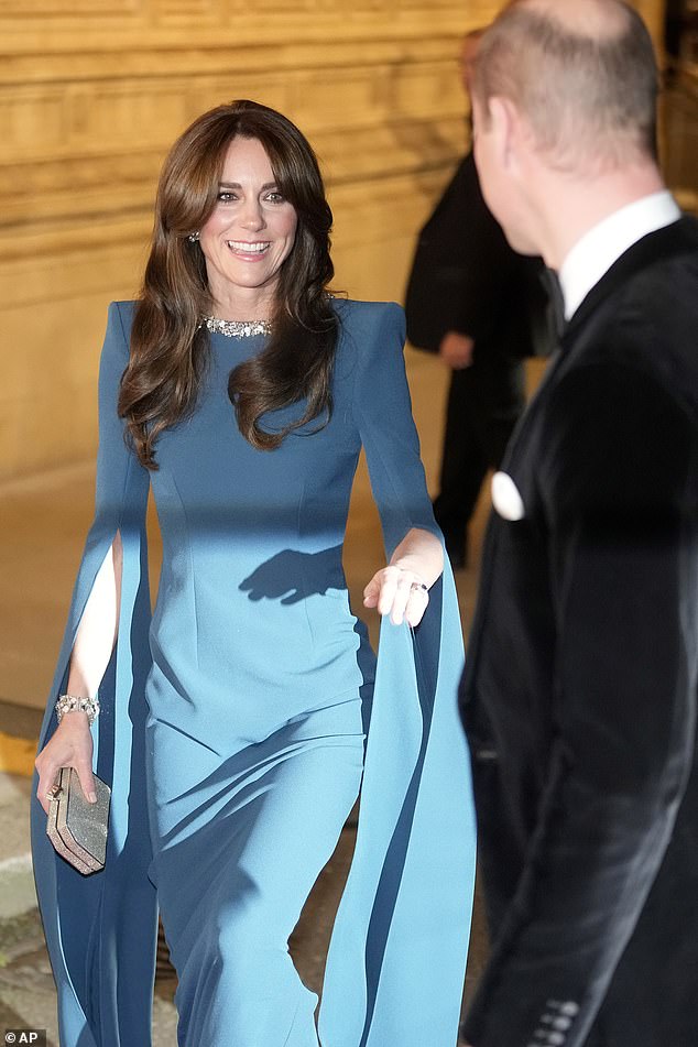 The Princess of Wales stunned in a teal dress with flared sleeves as she arrived at the Royal Albert Hall for the Royal Variety Performance this evening