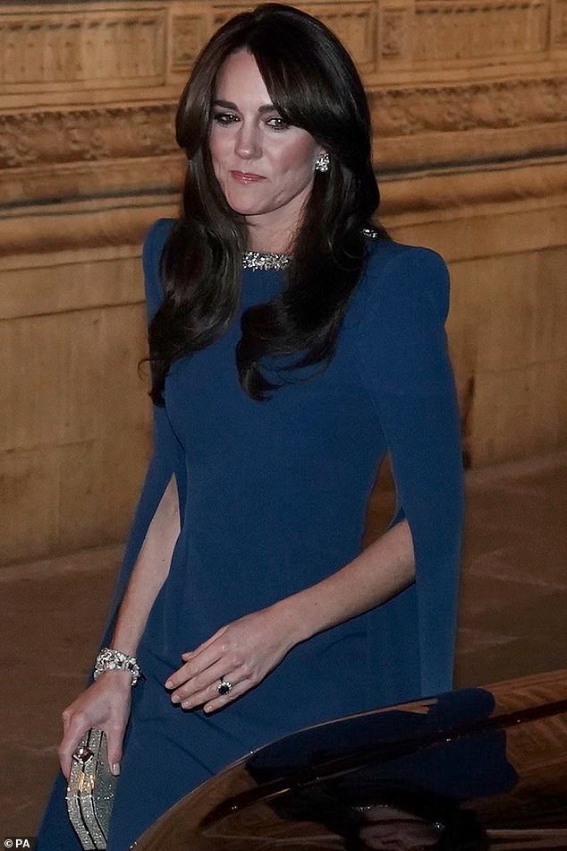Mum-of-three Kate, 41, teamed her dress with dazzling accessories to attend the Royal Variety Performance