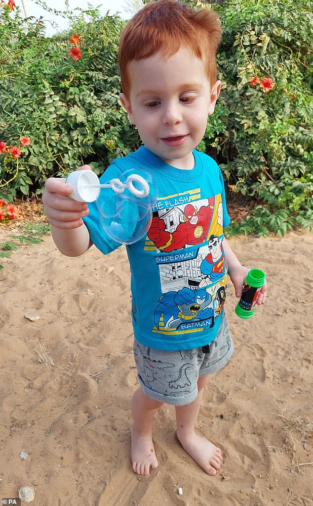 Ariel Bibas (pictured) is pictured here playing with bubbles.  He was captured by Hamas terrorists on October 7