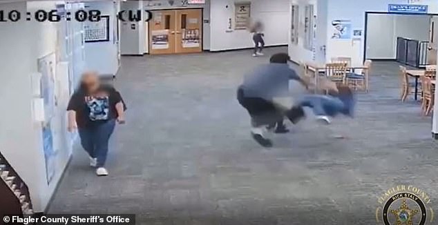 The teenager, now 18, was seen kicking and punching the teacher in the back and head until she lay unconscious on the floor.