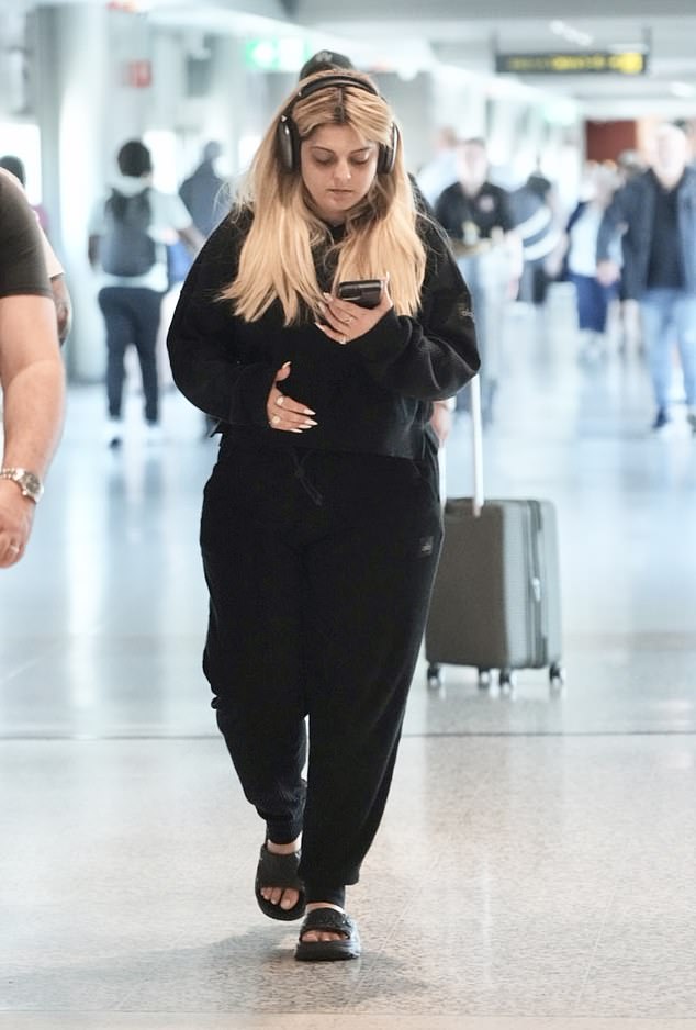 American superstar Bebe Rexha, 34, (pictured) managed to fly unnoticed as she arrived at Brisbane Airport on Saturday, ahead of her Australian concert tour