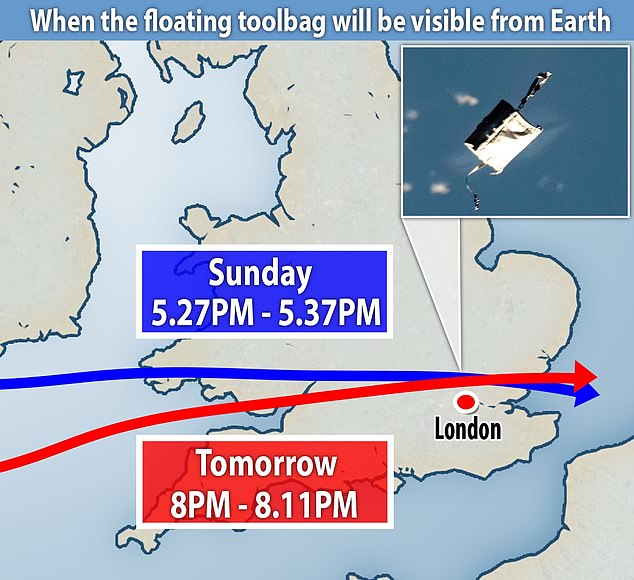 The toolbox will be visible from the ground tomorrow as it flies over Britain