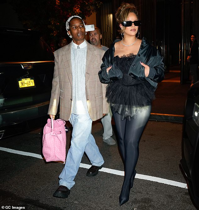 Collaboration: A$AP Rocky, 35, beamed as he discussed his personal collaborations with longtime love Rihanna in Las Vegas on Saturday (pictured in New York on Oct. 3)