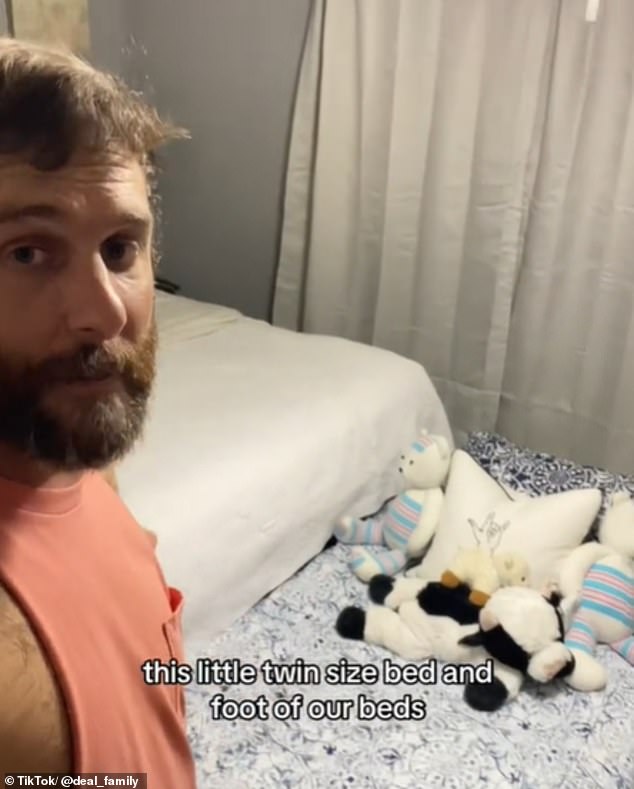 Brandon then showed viewers their king-sized bed, saying he sleeps on the left, his wife in the middle and their six-year-old daughter Sarah on the right.