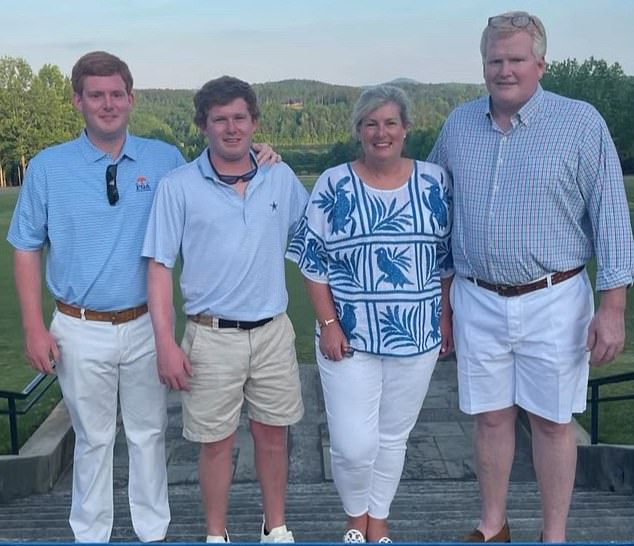 Buster, Paul, Maggie and Alex Murdaugh are pictured in a photo presented to jurors during the trial in Colleton County District Court on Tuesday, February 14