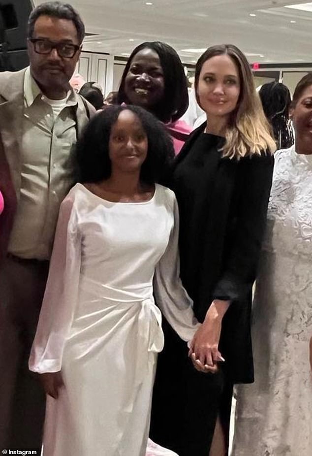 Special day: Angelina Jolie and sons Pax Jolie-Pitt and Maddox Jolie-Pitt supported her daughter Zahara Jolie as she was inducted into the AKA sorority at Spelman College this week