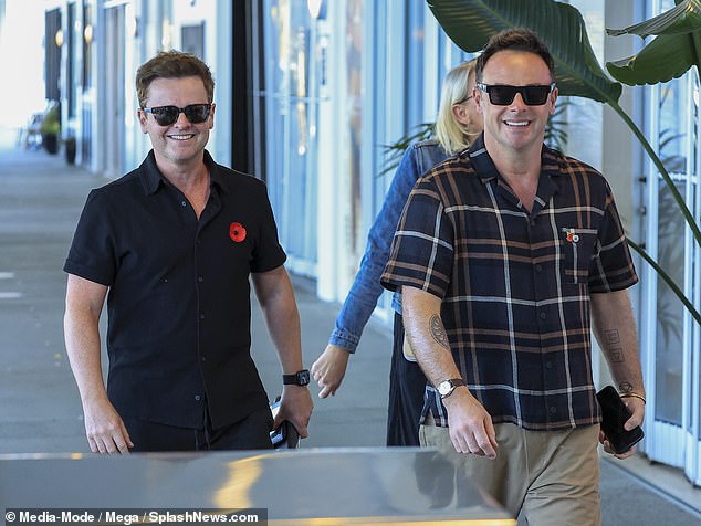 Back together: Ant McPartlin, 47, and Declan Donnelly, 48, finally reunited on Sunday since the pair landed separately in Australia earlier this week