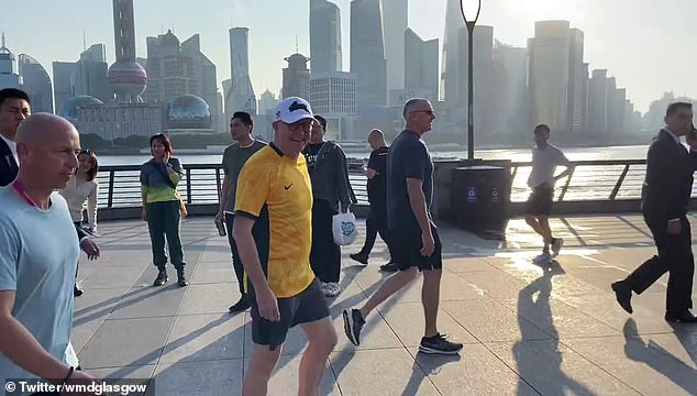 Mr Albanese also turned heads in his Matildas World Cup jersey while walking in Shanghai