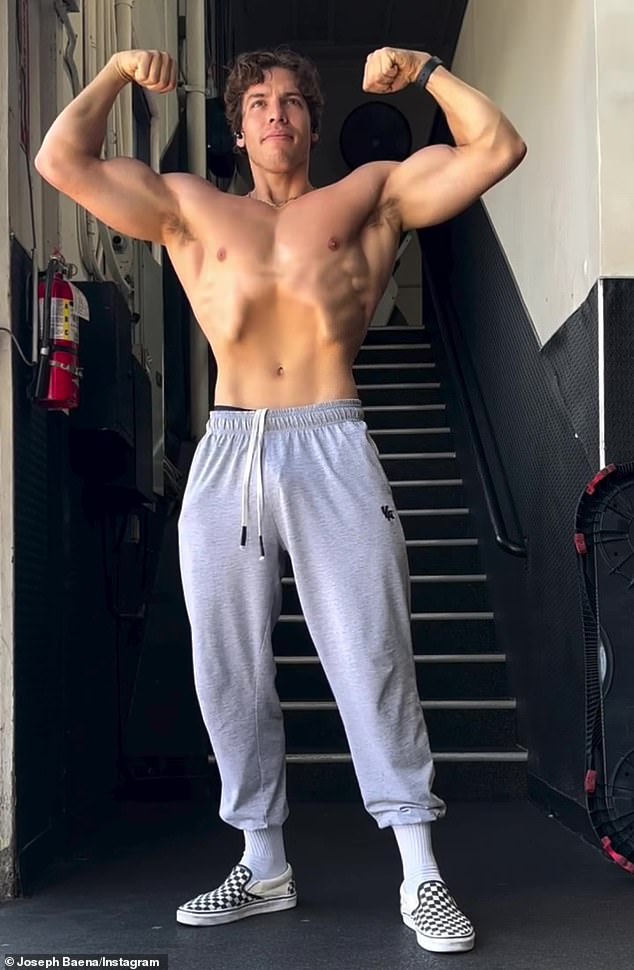 Progress: He is also following in Schwarzenegger's footsteps in bodybuilding and often shares photos of himself posing to show off his progress