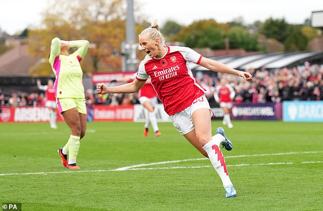 Stina Blackstenius drives away in celebration after firing Arsenal to victory against Man City