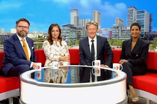 Absent: Sally Nugent (second from left) caused concern during BBC Breakfast on Monday morning when she went missing again from the iconic red sofas