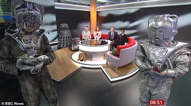 Robots: BBC Breakfast played host to some very unexpected visitors on Thursday as it marked the 60th anniversary of Doctor Who as the Daleks and Cybermen 'took over' the studio