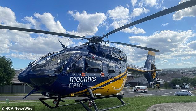 The Mounties Care CareFlight helicopter was commissioned by NSW Ambulance after a young boy fell from a balcony in Glenmore Park on Friday afternoon.  Image: Delivered / CareFlight