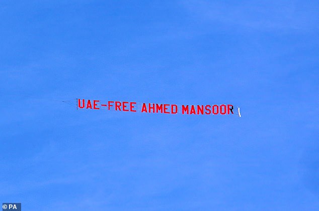 Before Saturday's match, a banner reading 'UAE - Free Ahmed Mansoor' was flown over the Etihad