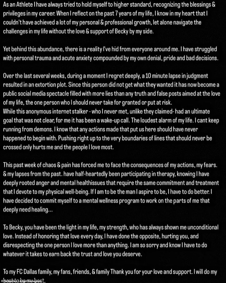 'I have decided to commit myself to a mental wellness program': On March 27, Sebastian posted (and subsequently deleted) a lengthy statement in which he seemingly admitted to cheating on Becky G during 'a 10-minute review period resulted in an extortion scheme'