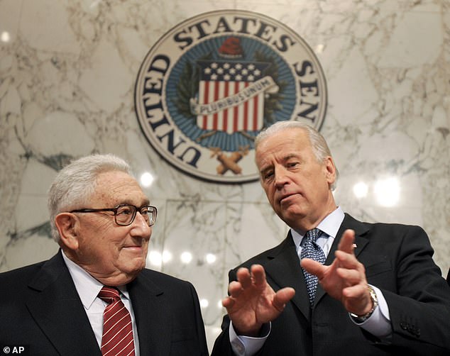 Henry Kissinger (left) with President Joe Biden (right) in June 2007, when Biden was chairman of the Senate Foreign Relations Committee
