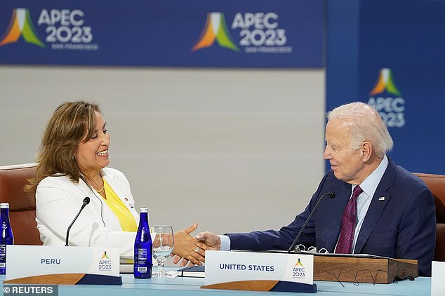 President Joe Biden passed 'ceremonial torch' of APEC hosting duties to Peruvian President Dina Boluarte after mangling her name in remarks