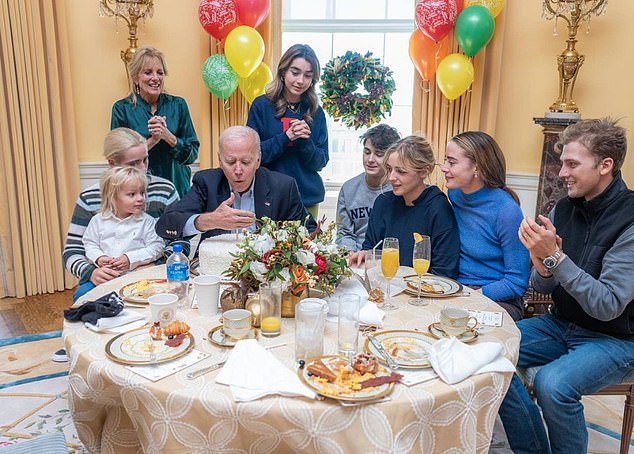 President Joe Biden blows out a candle last year when he turned 80.  He turns 81 on Monday, another milestone birthday for the nation's oldest president.  Before Biden, President Ronald Reagan held the record for age: he turned 77 while in the White House