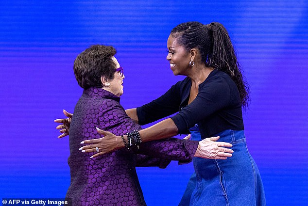 Michelle Obama hugs King during the opening ceremony of the 2023 US Open