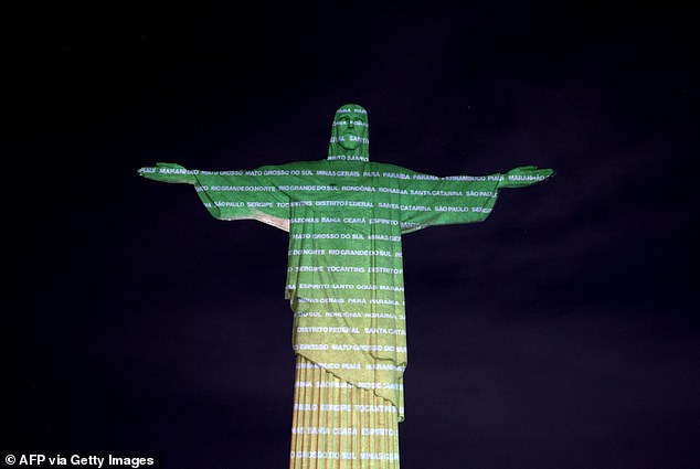 The 30-meter-high monument in Rio de Janeiro was illuminated on Thursday evening to mark the singer's arrival ahead of her show on Friday