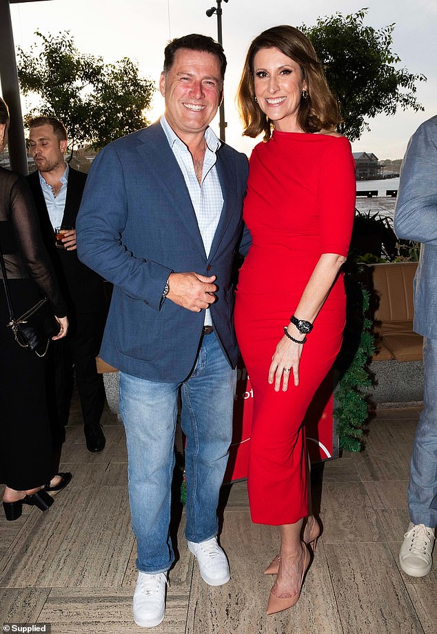 A shocking photo from a company Christmas party has shown that the stars of Sunrise and Today can still be friends despite their ratings soaring.  Pictured: Karl Stefanovic and Natalie Barr at the Virgin Australia Christmas party this week