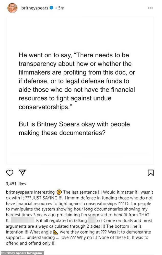 Britney Spears SLAMS the documentaries made about her conservatorship struggles