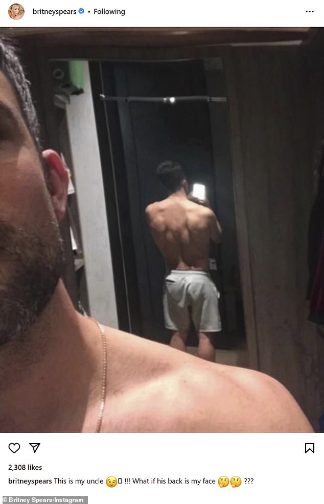 Britney Spears posted (and deleted) an Instagram photo of a shirtless man she identified as her 