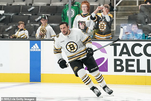 Milan Lucic of the Boston Bruins skates during warm-ups before a game on October 19