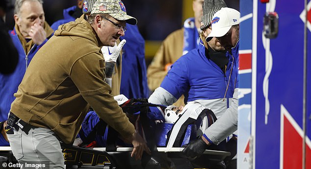 Buffalo Bills safety Taylor Rapp is carted off the field